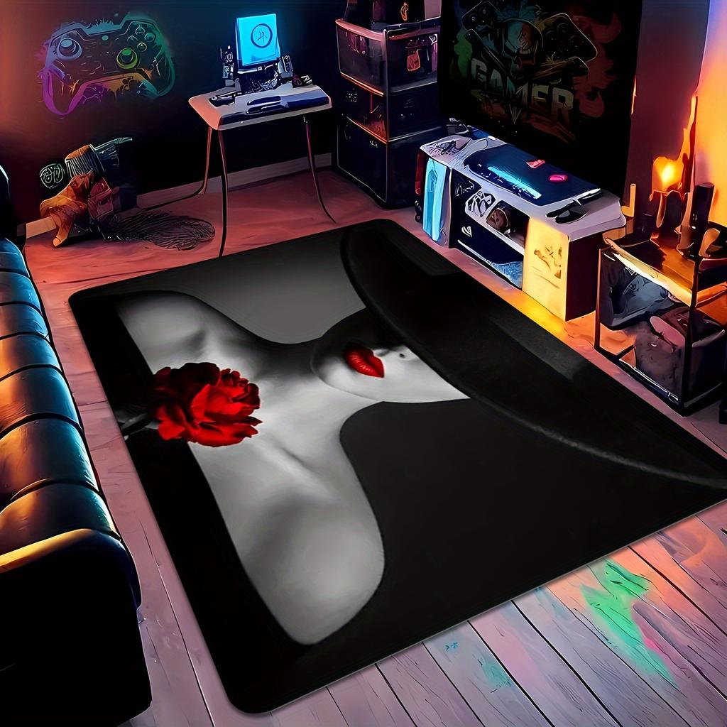 Decorative Artistic Woman Portrait Rug Mat Modern Living Room Floor Decor Statement Accent Area Rug Unique Style Home Accent Mat
