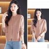 Round-neck Sweater Cardigan for Women Loose Long-sleeved Knitted Cardigan Coat Solid-color Short Knitted Coat