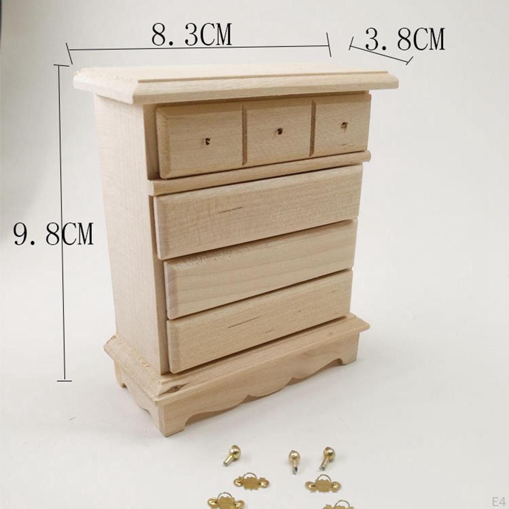 Drawer Cabinet Dollhouse Wooden Cottage Miniature Collection Accessories Furniture Shelf Room