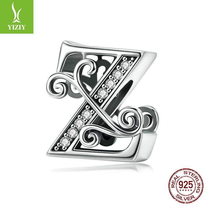 26 Letter Diy Bracelet Beaded Accessory, Zircon Sterling Silver Beads Loose Beads Bsc030