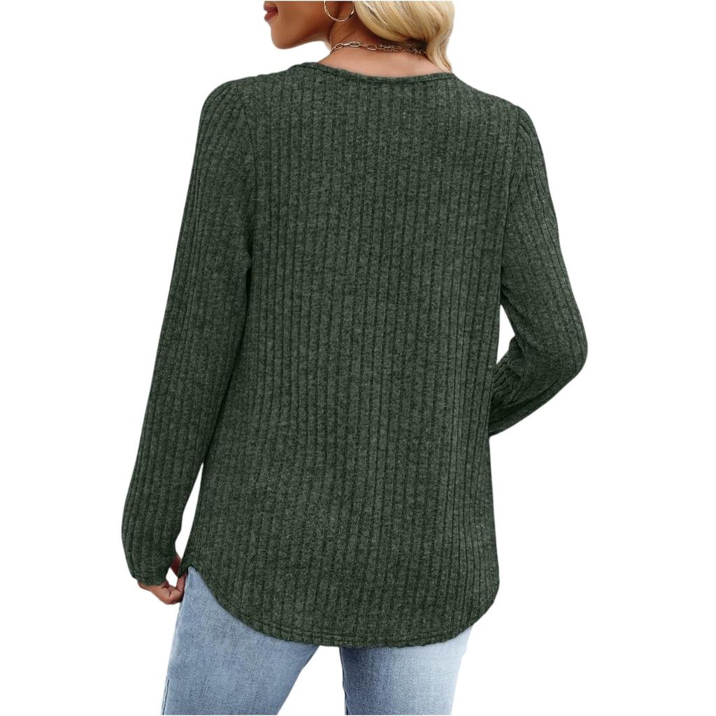Women's Fashionable Long-sleeved Pullover Solid-color Top