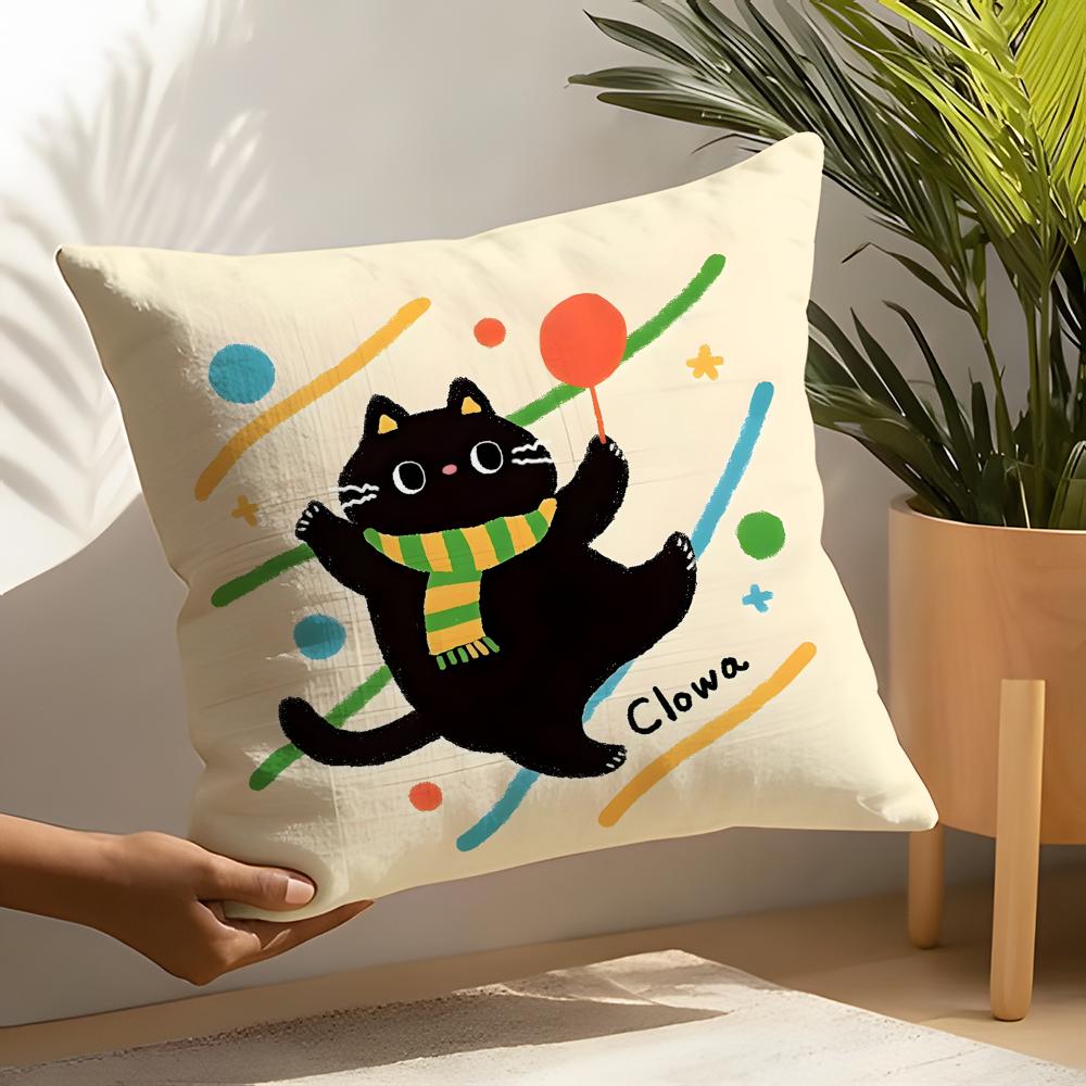 2 Cute Cat Illustrations Pillow Case Home Living Room Decoration Linen Pillowcover Pillow Cases Cushion Cover