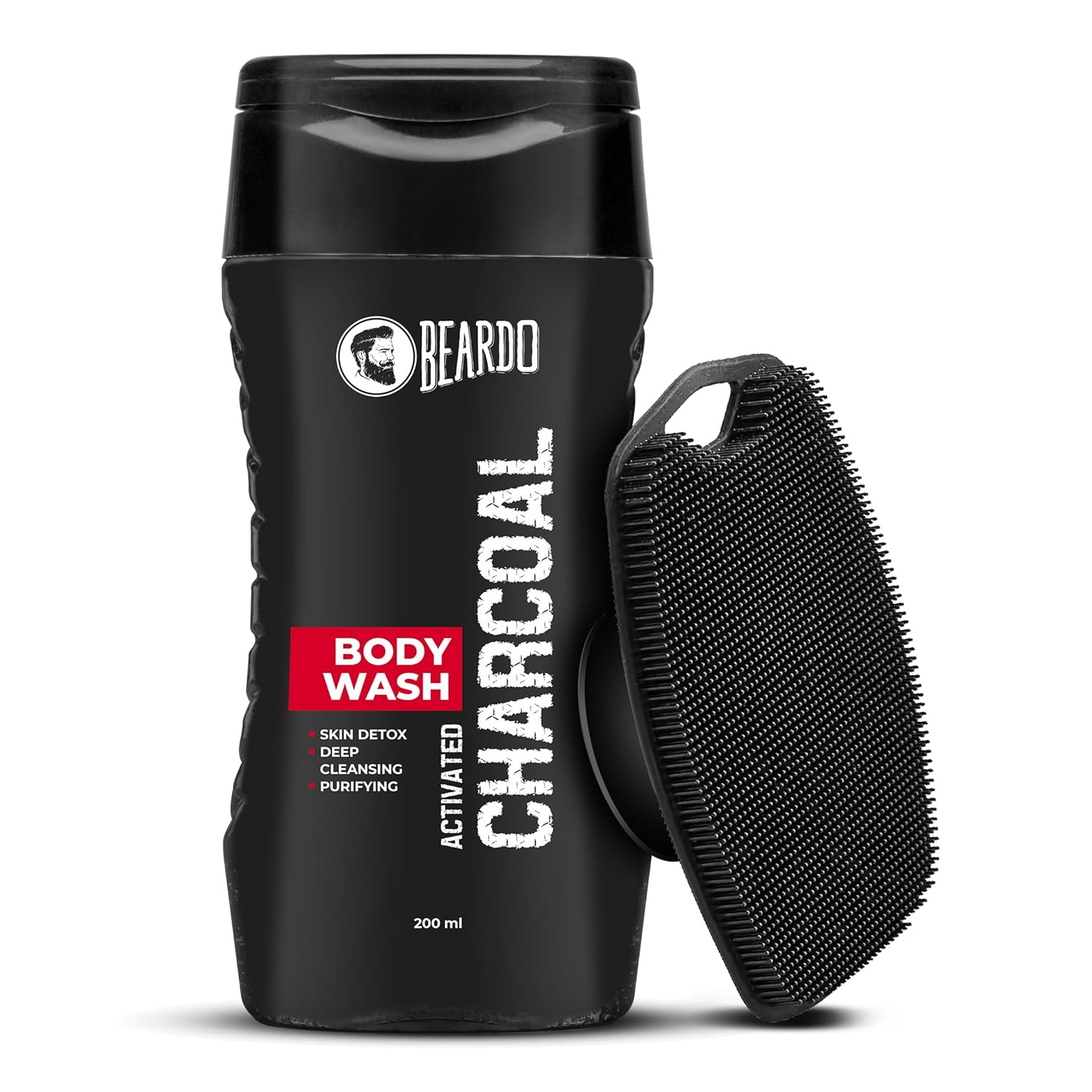 Beardo Activated Charcoal Bodywash 200ML & Silicone Scrubber Set of 1 for Men Deep Cleaning