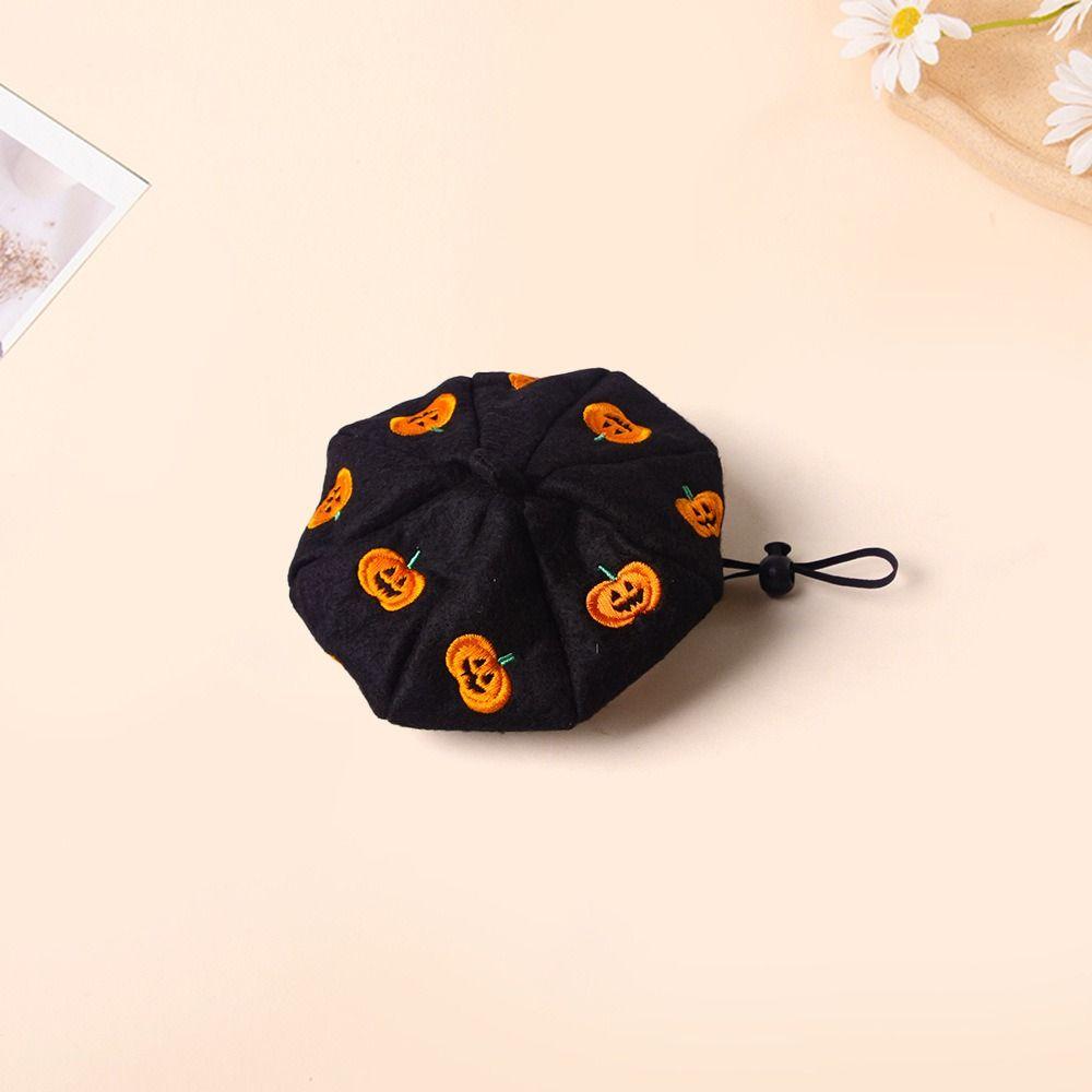 Adorable Pumpkin Print Pet Beret Hat Cute Breathable Cat Dog Caps Adjustable Creative Halloween Pet Decor Outdoor Indoor