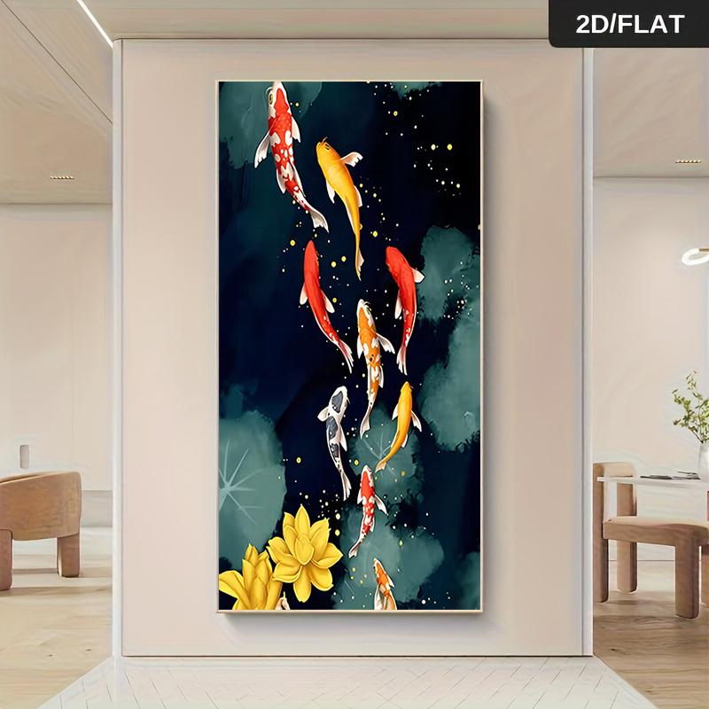 1 Stück Chinesisches Feng Shui Reichtum Anziehender Koi Karpfen Dekorative Malerei Modernes Wohnzimmer Eingangskorridor Rahmenlose Leinwand