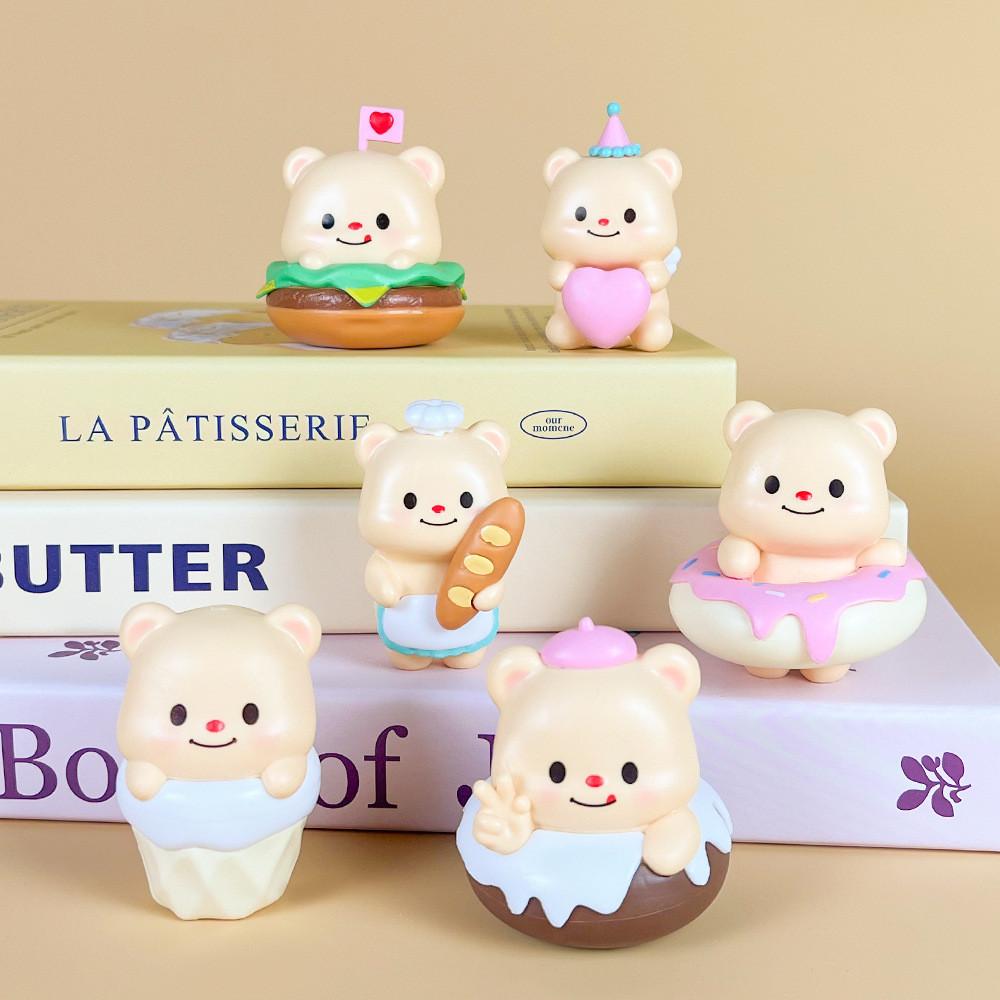 Butter Cute Bear Donut Burger Swing Food Series Model Ornament Set Decor Desktop