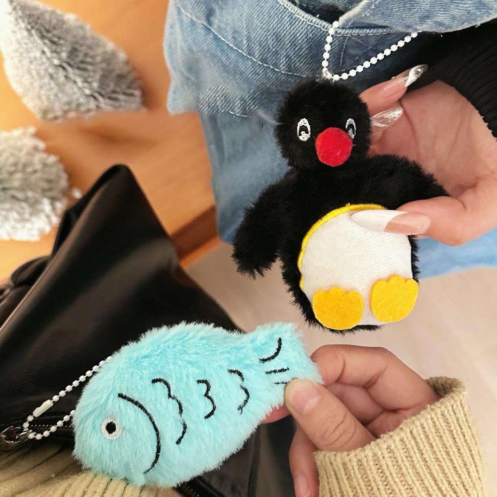 Korean Lovely Cartoon Plush Penguin Fish Pendant Fashion Car Keychain Pendant Backpack Decoration