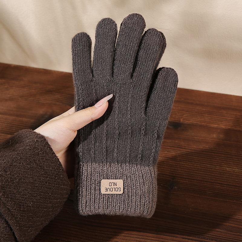 

Зимние теплые перчатки из толстого бархата, жаккардовые модные перчатки, уличные автомобильные перчатки с пятью пальцами и сенсорным экраном One Size