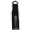 European and American pure desire style sexy one-word shoulder mesh tube top dress femininity high waist slim splicing hip wrap dress
