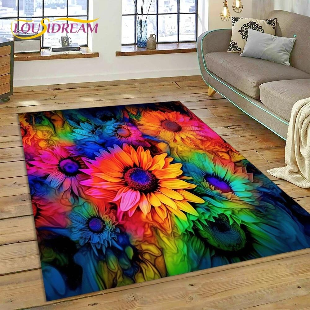 3D Dream Sun Flowers Nordic Daisy Carpet Rug for Bedroom Living Room Home Sofa Decoration,Children Game Large Decor Floor Mat
