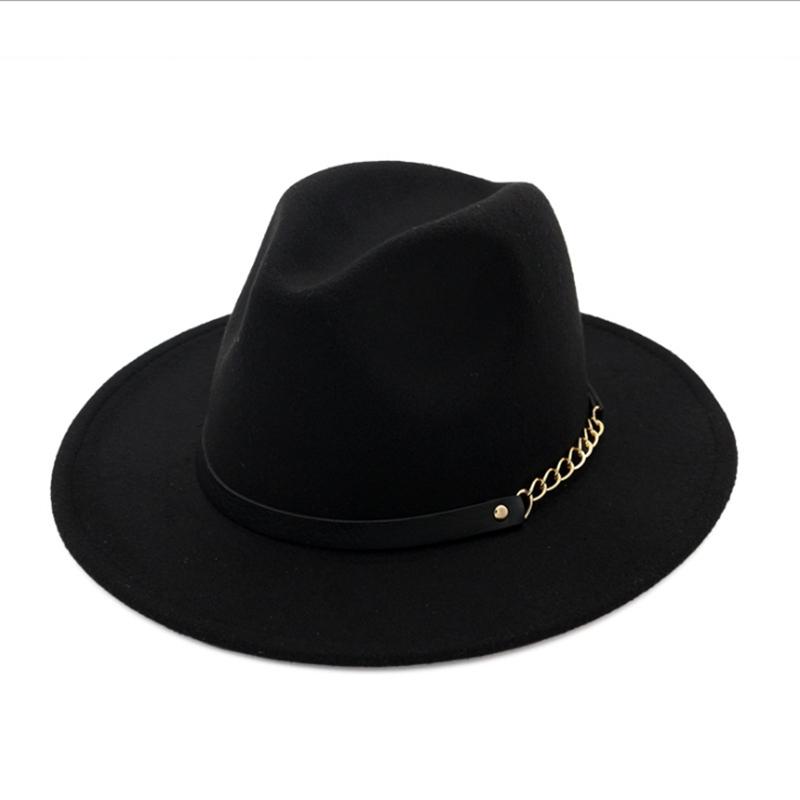 Wzcx Solid Color Korean Version Women Jazz Hat Autumn Winter Casual Tide Belt Vintage Red Felt Hat Adult Cap