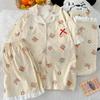 Butter Bear Wind Sweet Imitation Cotton Edge Pajamas Women's Short-sleeved Casual Three-piece Loungewear