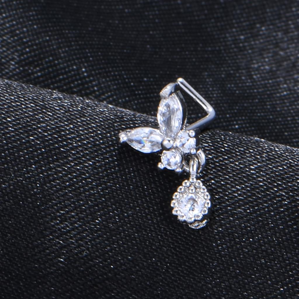 1pc L-Shaped Nose Ring Piercing - Stainless Steel Hypoallergenic 5-Petal Flower Pendant, French Nose Stud for Women