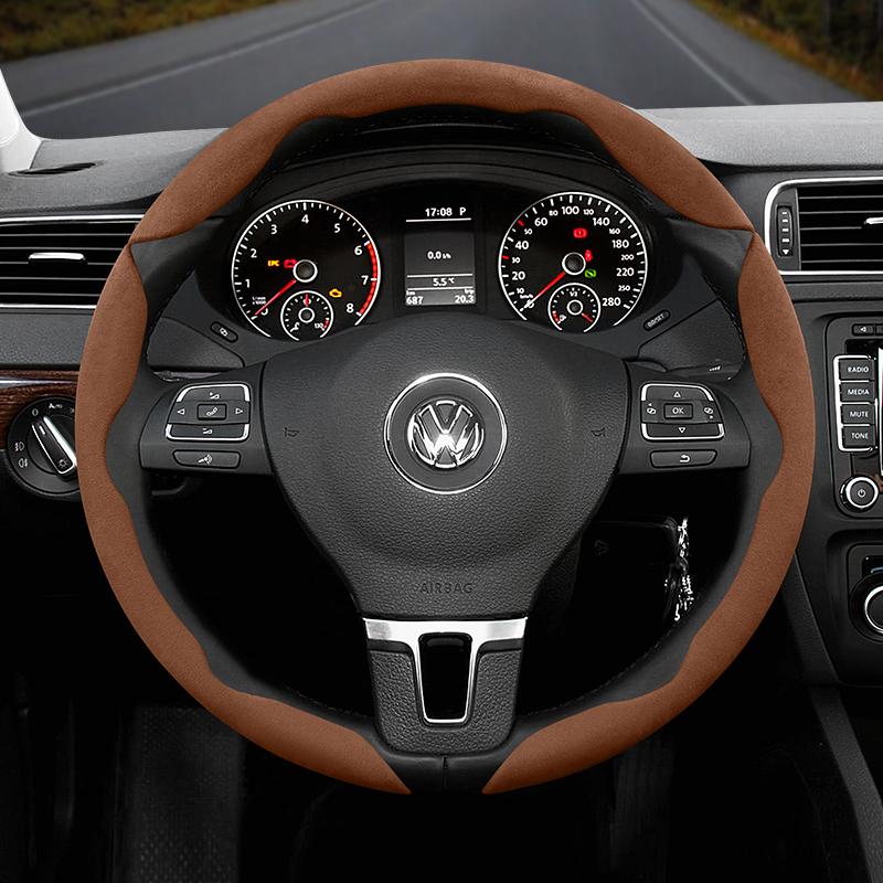 Suitable for Volkswagen Anti-Slip Buckle Segmented Suede Steering Wheel Cover Suitable for Polo Golf 5 6 7 Gol Cc Passat B6 B8 Jetta Scirocco T4