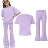 8-12 Years Girls' Solid Color T-shirt and Flare Pants Set Casual Clothes