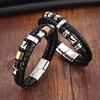 Men's Lucky Bead Bracelet Black Leather Cord Punk Retro Hip Hop Streetwear Stainless Steel Wristband