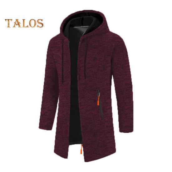 Herrenmantel mit Kapuze, Kordelzug, lange Ärmel, einfarbig, mittellange Jacke mit Taschen, Reißverschluss, dünne Strick-Oberbekleidung