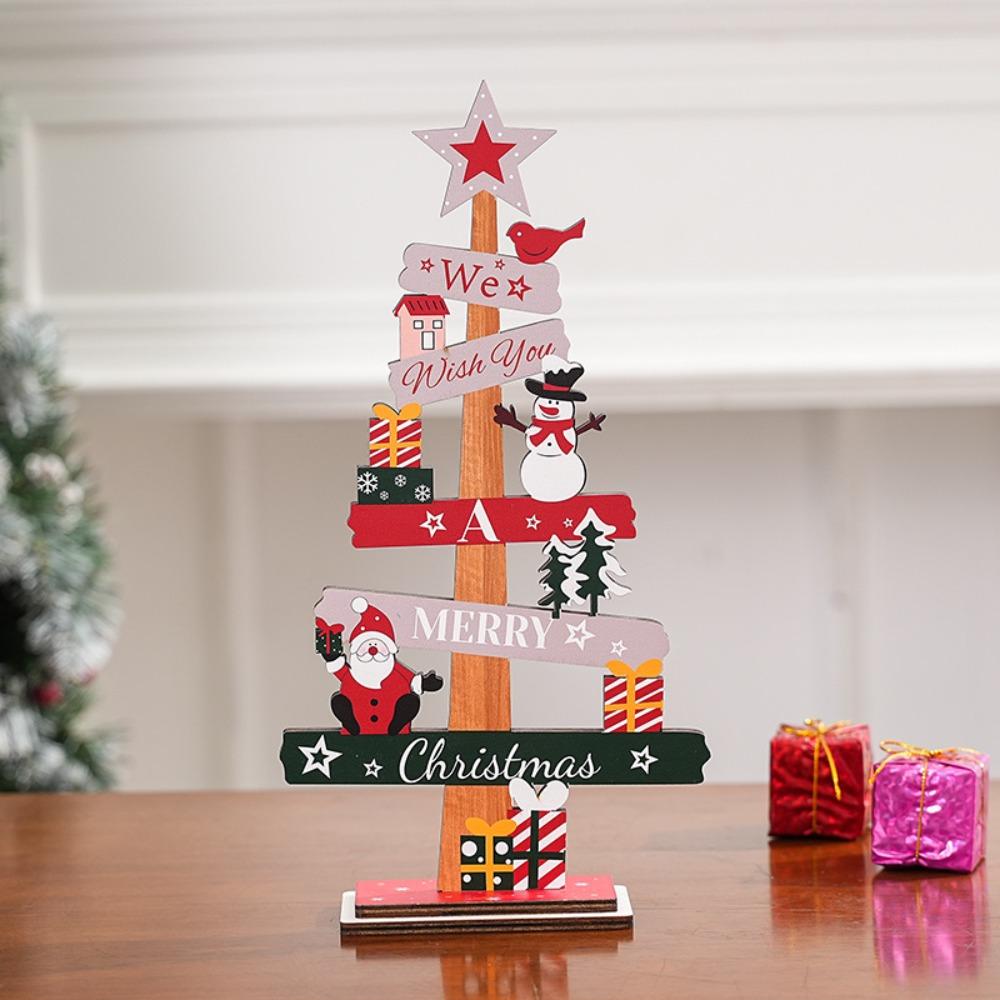 Creative Christmas Tree Desktop Decoration Wooden Letter Christmas Signs Plaque DIY Craft Santa Claus Tabletop Sign Home Decor