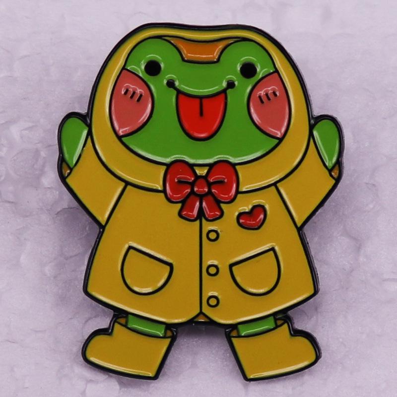 Frog Raincoat Brooch - Cute Animal Badge Accessory