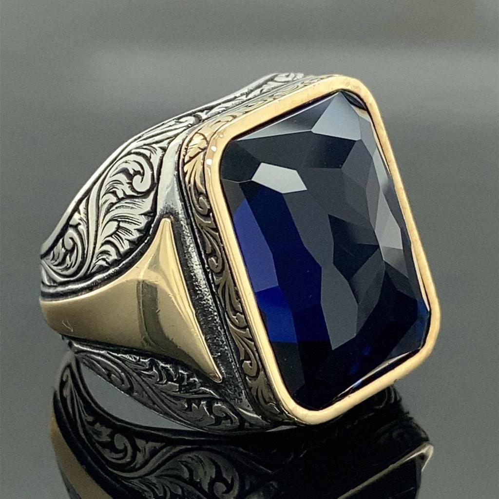 1pz Anello in Acciaio al Titanio Popolare Motivo Vintage Zircone Sintetico Nero