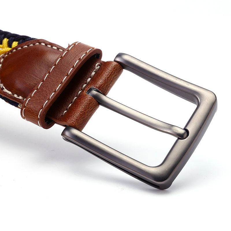 Men'S Belt Fish Bone Pattern Elastic Braided Belt Canvas Belt Personalized Pin Buckle Belt Tide