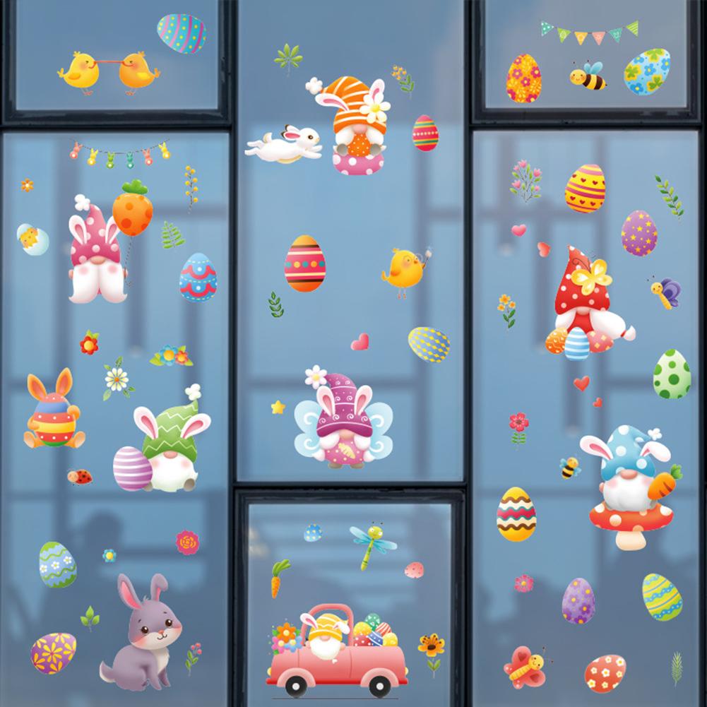 9 Pcs Electrostatic Window Stickers Colorful Cartoon Eggs Chicks Butterflies Easter Elements Glass Decals Home Decor