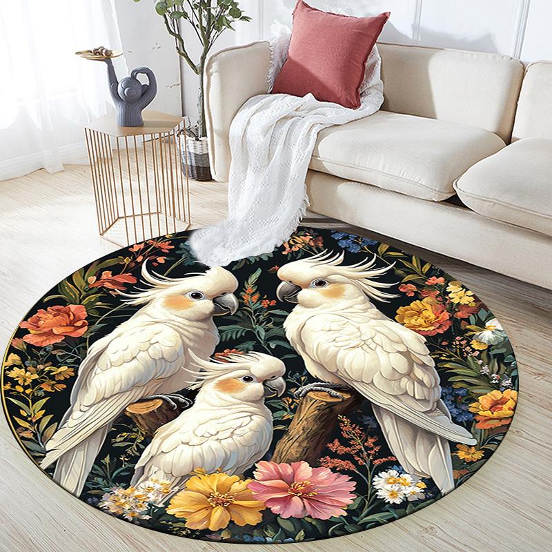 Cockatoos Round Area Rug,Carpet Rug for Living Room Bedroom Sofa Playroom Decor,Non-slip Floor Mat