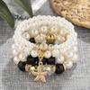 4pcs/set Ethnic Style Simulated Pearl Bracelets Adjustable Multilayer Hand Chain  For Women
