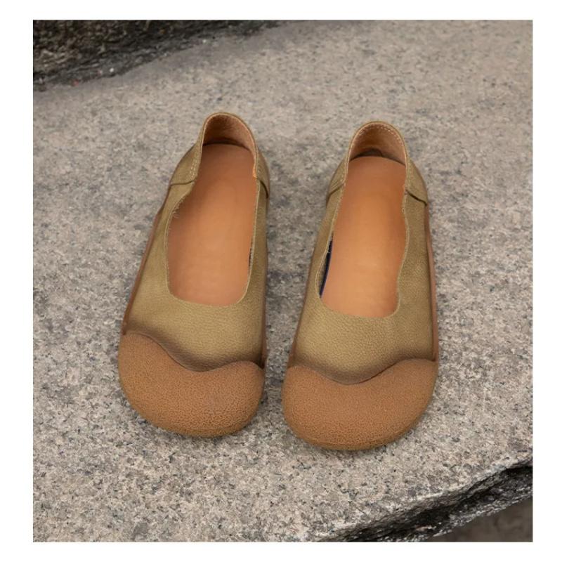 Johnature Mocasini Versatili din Piele Naturală Retro Culoare Solidă cu Talpă Moale Piele Moale de Vacă Pantofi de Damă Slip-on