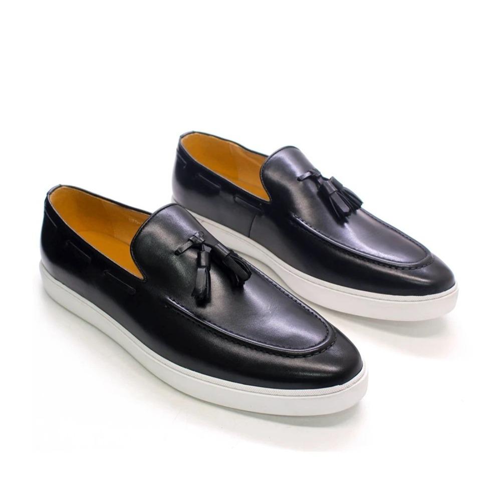 

Летняя кожаная обувь мужская повседневная кожаная обувь, кожаные дышащие мужские лоферы с бахромой, повседневная обувь на плоской подошве 39 чёрный