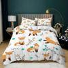 Girls Cartoon Fox Duvet Cover Set Cute Fox Bedding Set Kawaii Animals Comforter Cover Botanical Floral Bedspread Cover Full Size