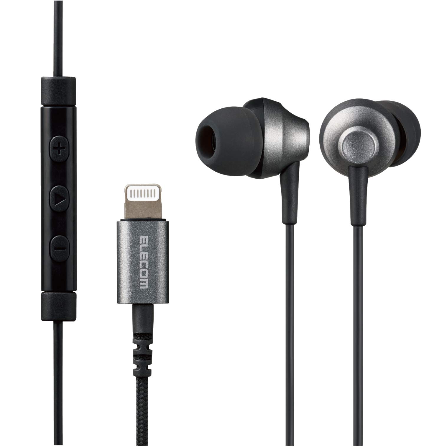 

ELECOM Fast Music LFS12C Stereo Earphones, In-Ear Type, Lightning to Microphone, 10.0mm Diameter, Heavy-Duty Cable, Black, EHP-LFS12CMBK, 1.2m