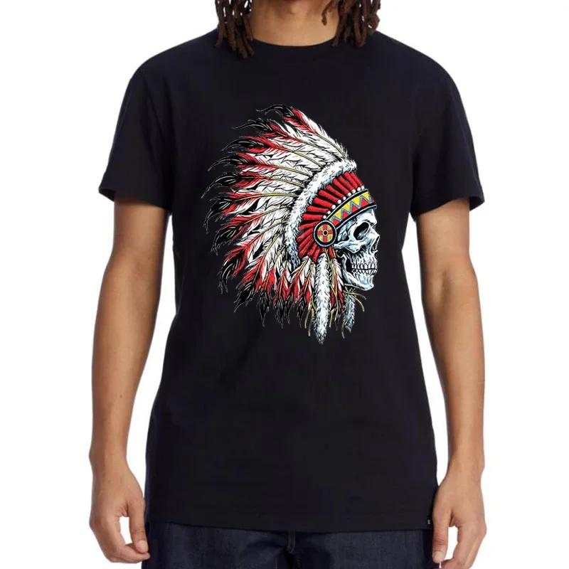 Mens Tshirt 100 Cotton Casual Funny Indian Skull Print Loose Oneck Cool Summer T Shirt for Men Short Sleeve Tshirt Male