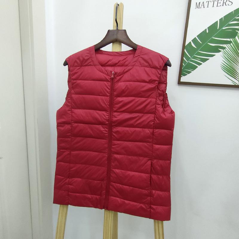 

Жіночий легкий пуховий жилет великого розміру - Осінньо-зимовий модний безрукавний топ-камісоль 2XL червоний