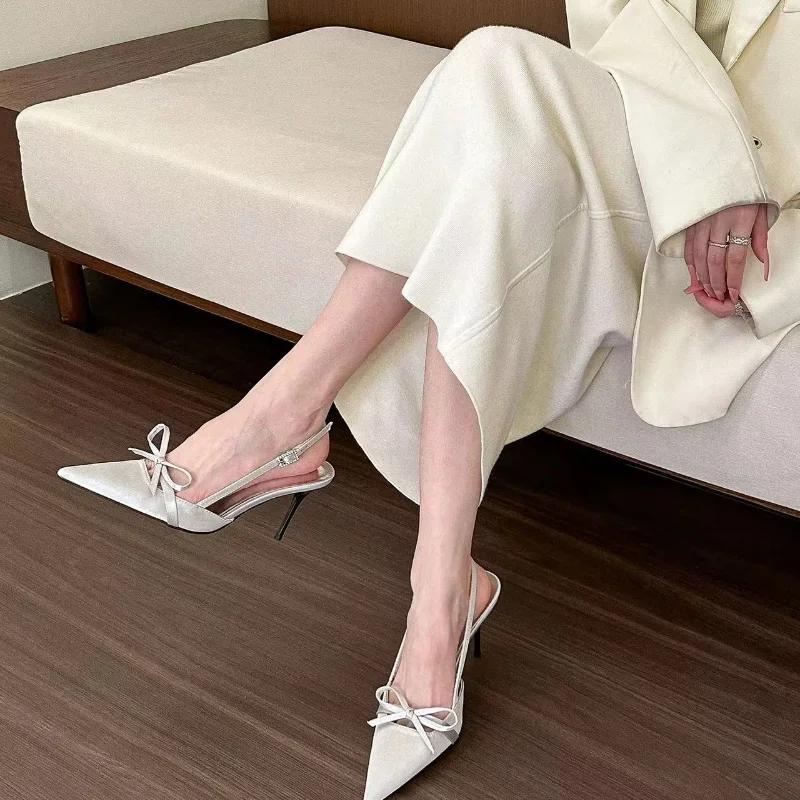 Fashion Hot Selling 2025 New Pointed Bow Sandals for Women Summer Slim Heels High Heels,Wearing Fairy Women's Shoes Outside Women Heels