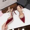 Patent Leather Rivet High Heels, Glossy Shallow Rivet Strap High Heels Thin Heel Pointed Rivet High Heels
