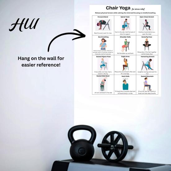 Office Worker Exercises 3Pcs Chair Yoga Poster Set for Seniors Low Impact Stretching Exercise Beginner to Advanced Chart Elderly Seated Morning