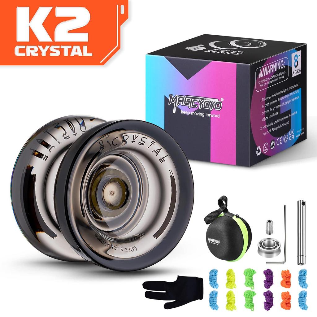 MAGICYOYO K2 Black Responsive Yoyo for Kids Beginners with Extra Unresponsive Yoyo Pro Plastic Trick Yoyo for Yoyo Bag Bearing, Adults+12