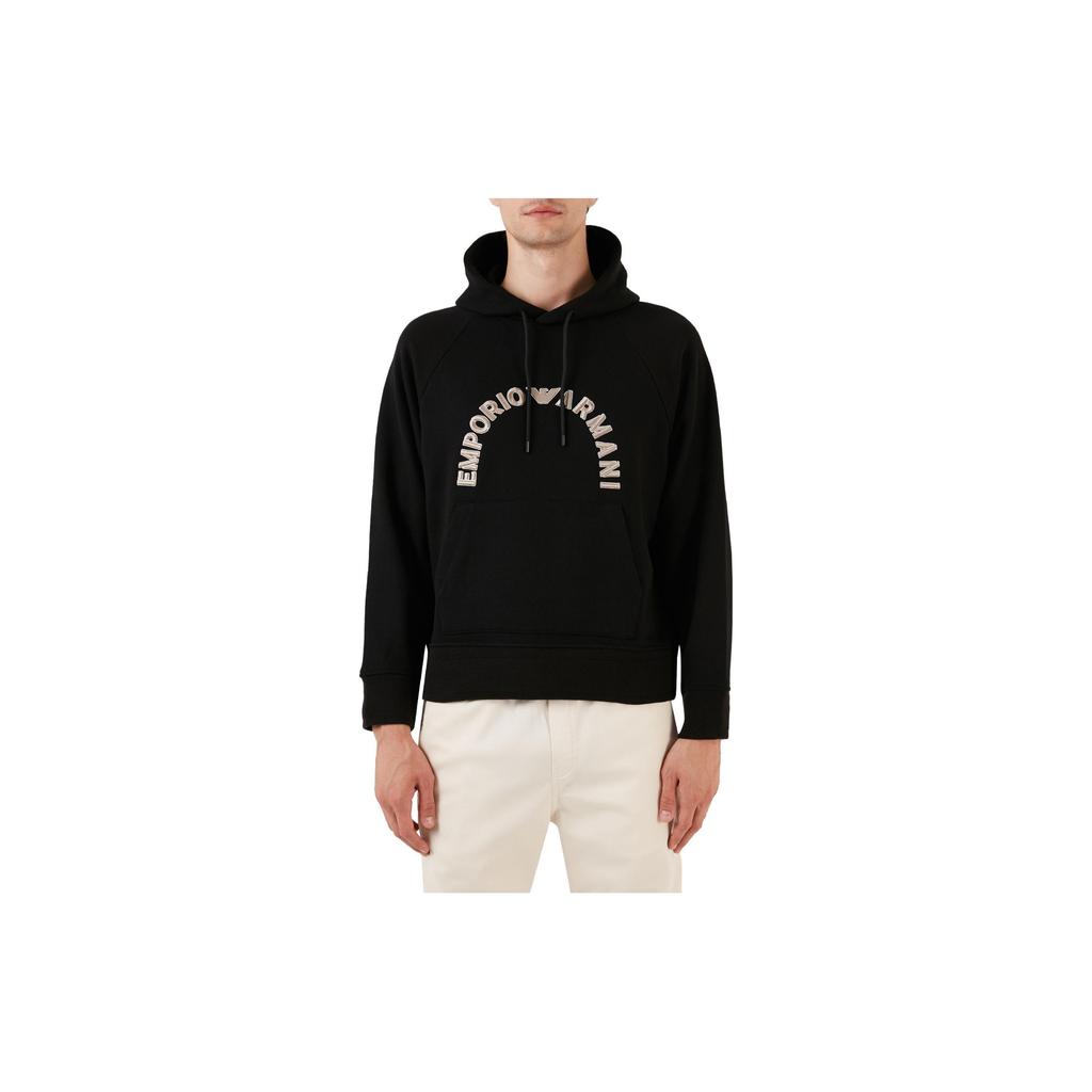 Emporio Armani Loose Letter Print Hooded Long Sleeve Sweatshirt Men tops Black 6R1ME9-1JWPZ-00C5