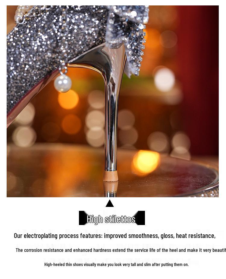 9888W-012 Xiuhui Women's High-End Crystal Pearl Wedding Heels with Sequins and Bowknot