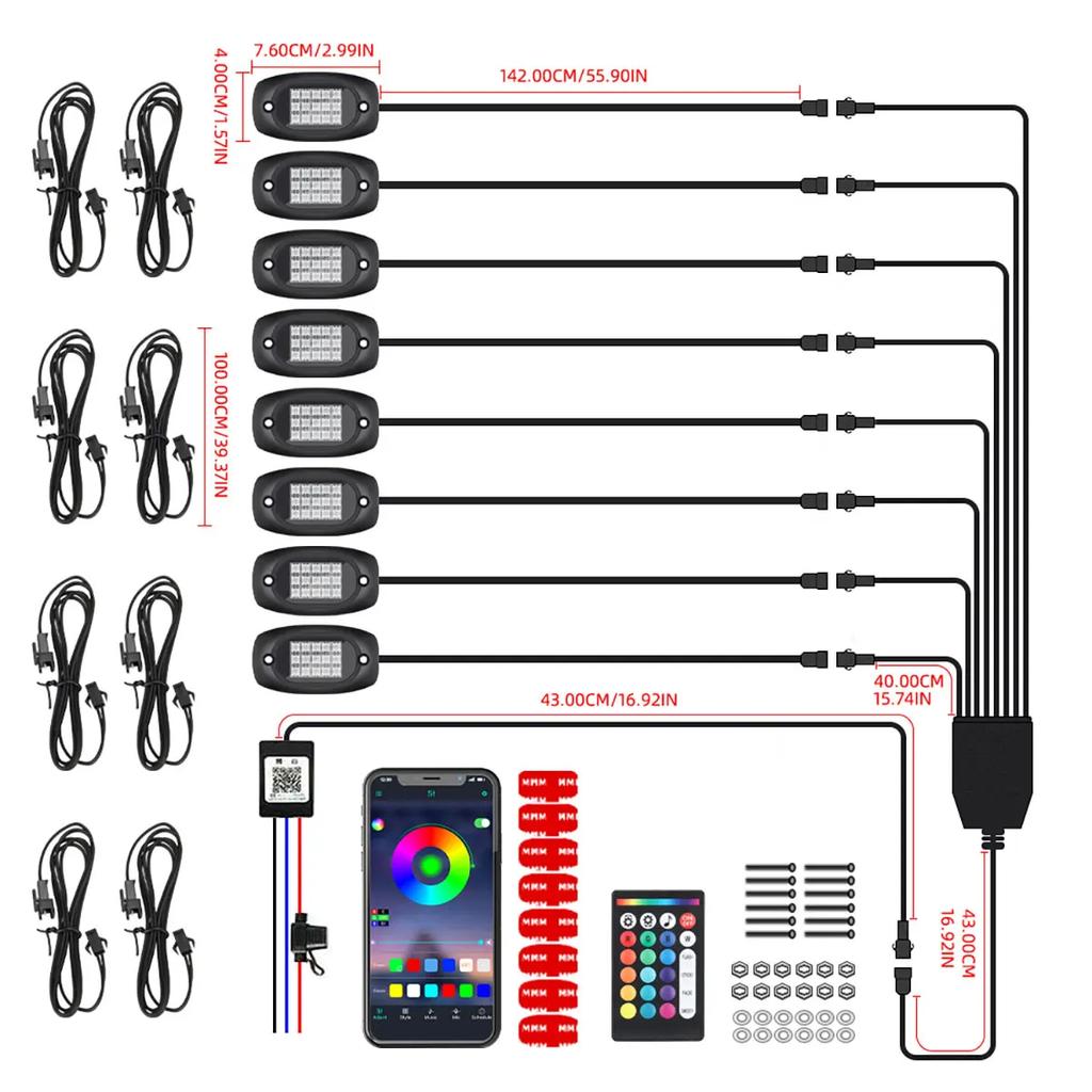 4/5/6/8/12 In 1 RGB LED Rock Lights for Truck Off Road Car Chassis Decorative Ambient Lights Underbody Neon LED Atmosphere Lamp