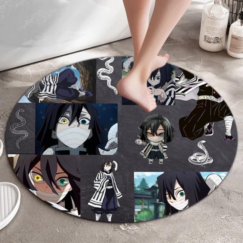 Classic Japanese-style Cartoon Demon Slayer Round Rug, Home Soft Decorative Anti-slip Yoga Mat and Chair Mat, Outdoor Floor Mat Carpet K24