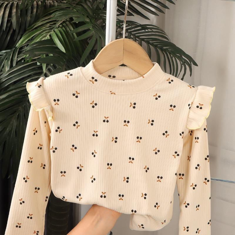Children's Stylish Long-sleeved Versatile Printed Autumn-style Girls' Blouse with New Sleeves and Floral Print