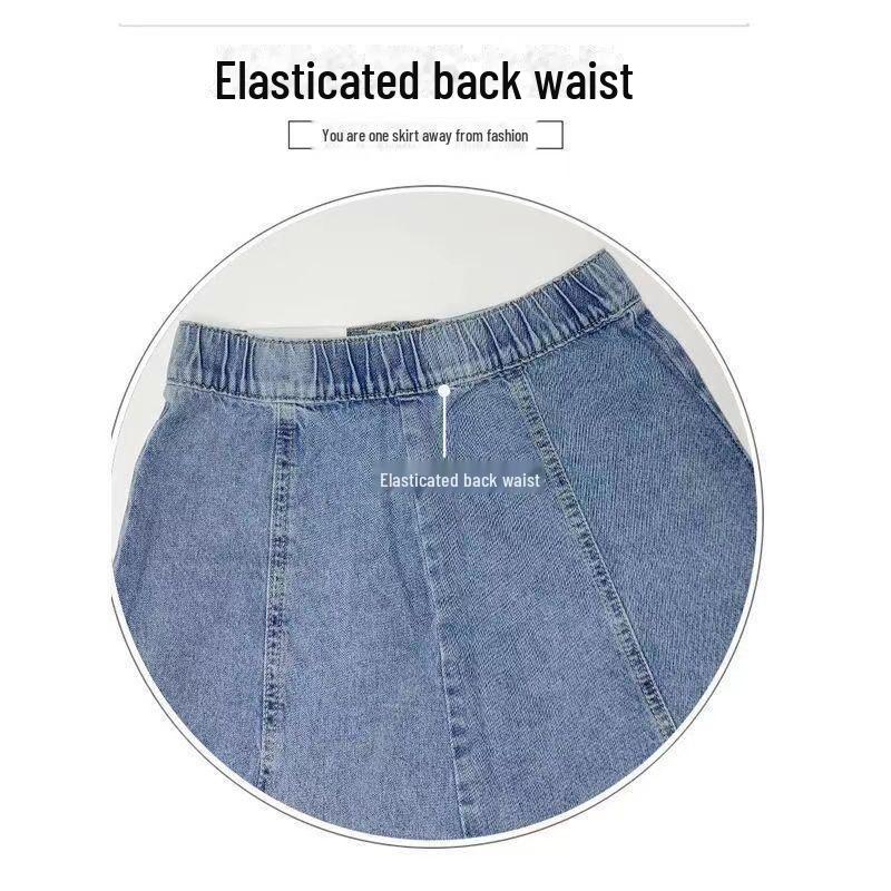Plus Size Women's High-Waist A-Line Denim Skirt - Long, Slim, Fishtail Design for Summer and Autumn