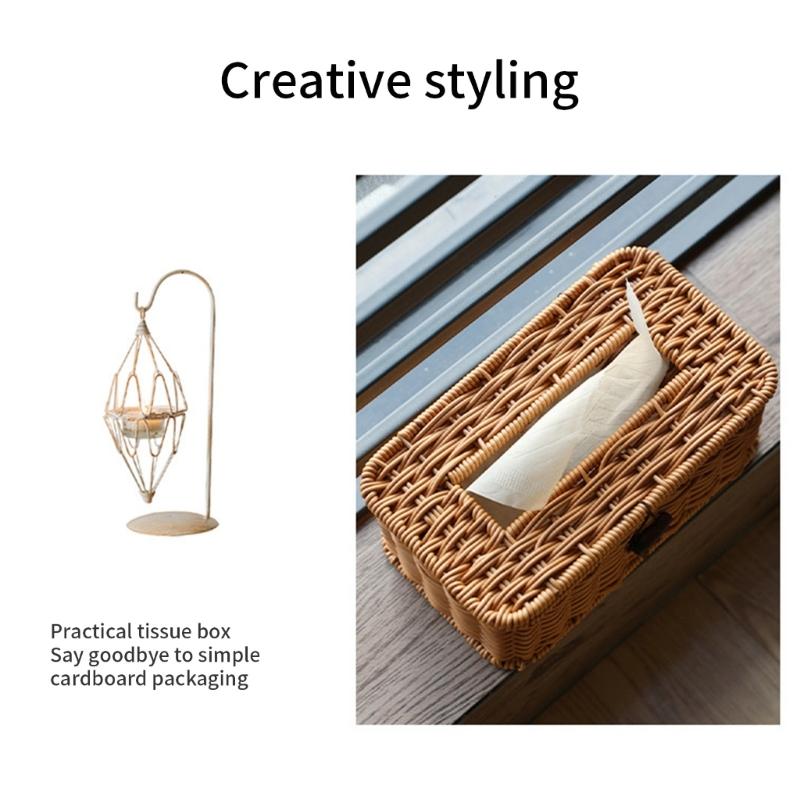 Tissue Dispenser Decorative Rattan Napkin Holder Easy Install Paper Towel Container for Living Room Bedroom Decoration