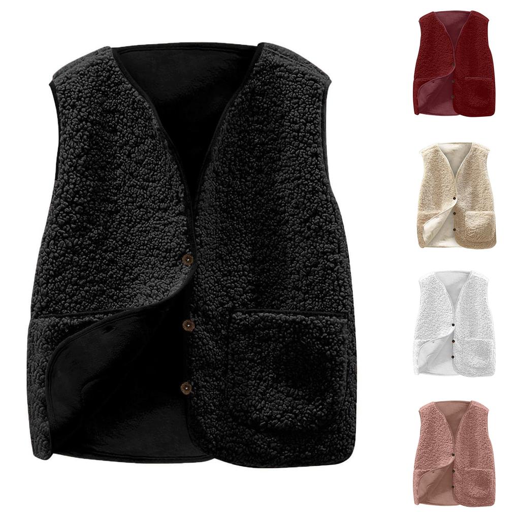 Girls' Fashionable Casual Solid Color  Plush Short Vest Jacket