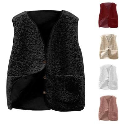 Girls' Fashionable Casual Solid Color  Plush Short Vest Jacket