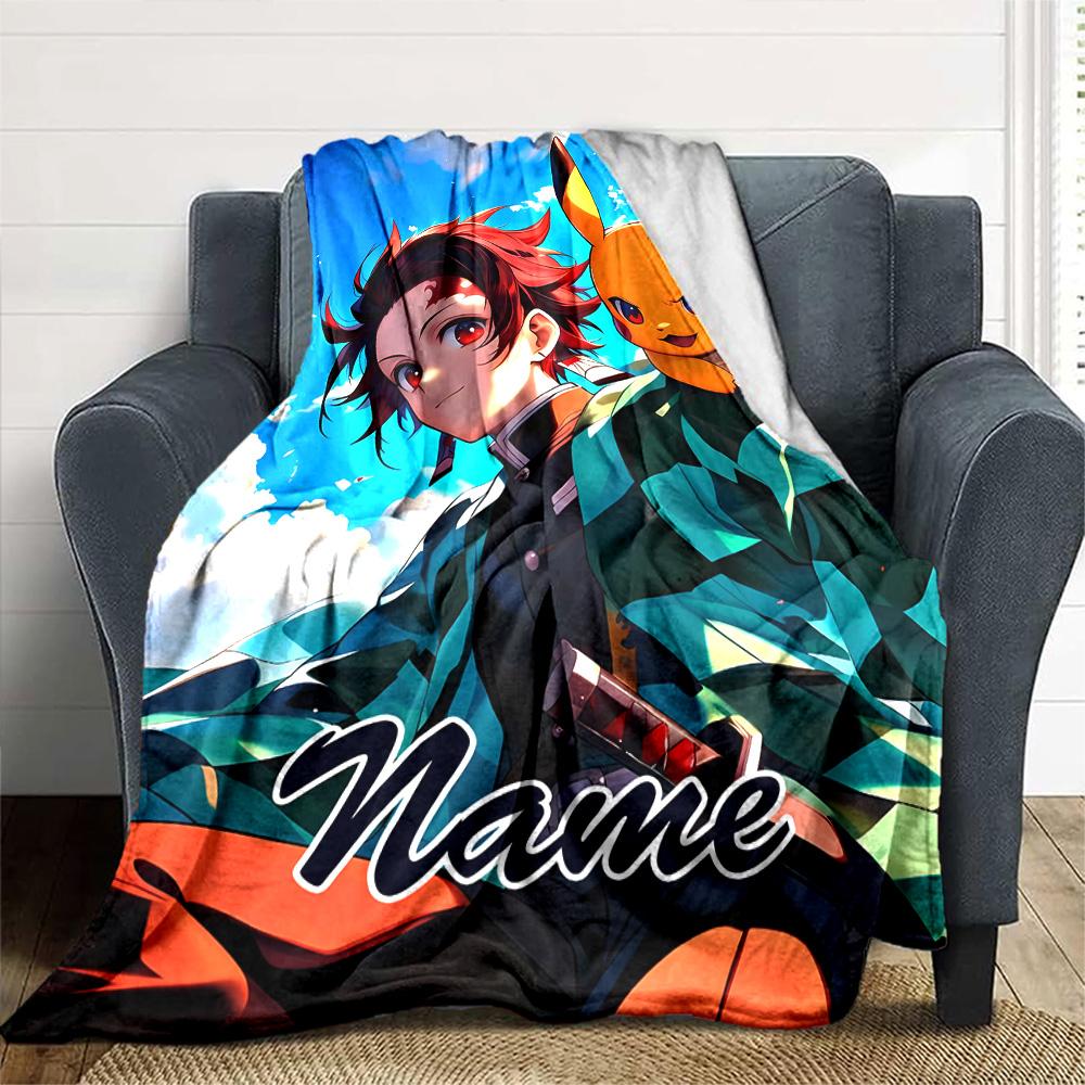 Customizable Demon Slayer6 Throw Blanket – Personalized Name, All-Season Cozy Snug Blanket, Machine Washable, Personalized Blanket