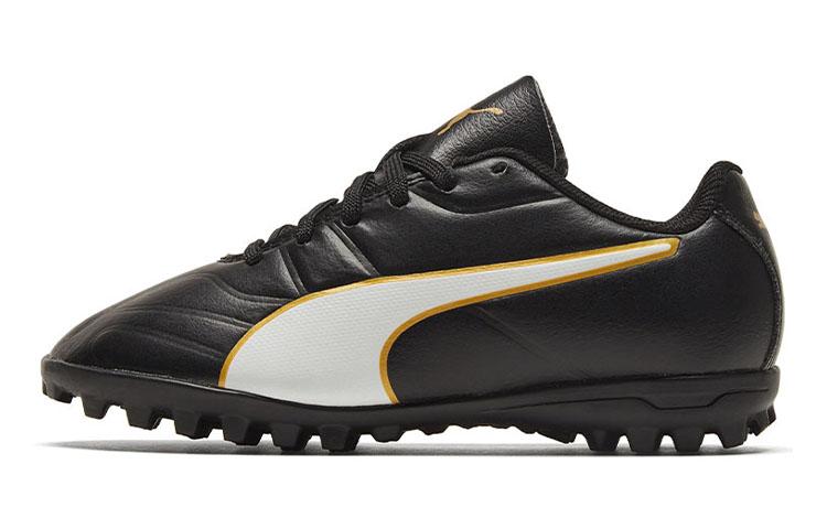 PUMA Classico Synthetic Leather Low top Kids Soccer Shoes Black White Gold Kids 105017-01 33