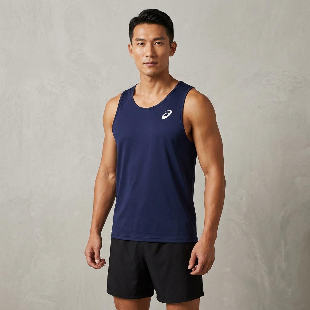 Asics Color Block Logo Casual Sleeveless Running Tank Top Men Tops Blue XT1038-50